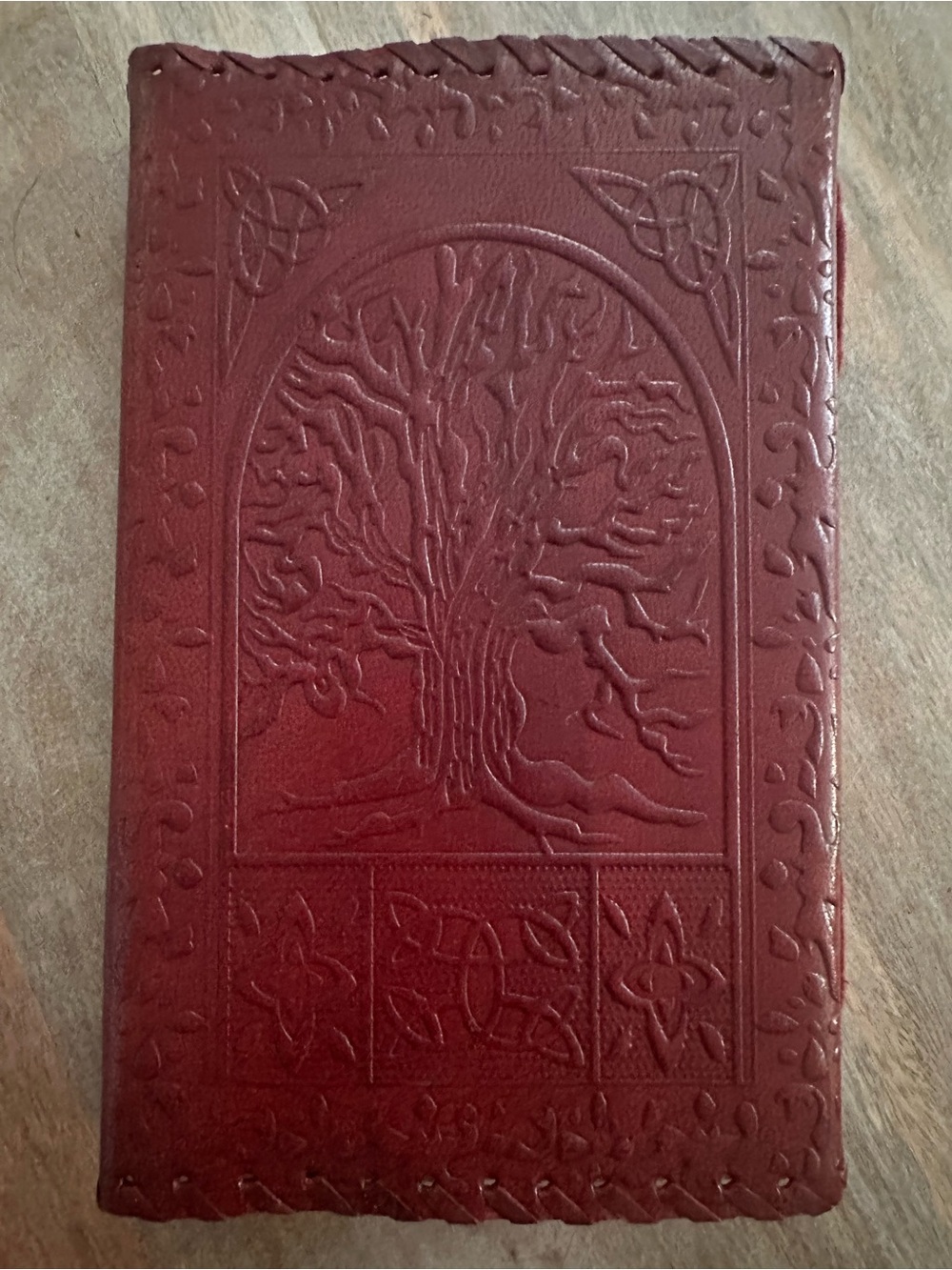 New Age Leather Embossed Tree of Life Journal Recycled Paper Pressed Flowers